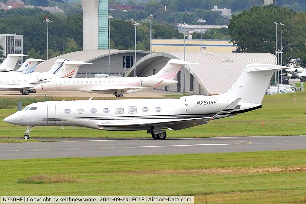 N750HF, 2019 Gulfstream Aerospace GVI (G650ER) C/N 6399, Arriving at Farnborough.
