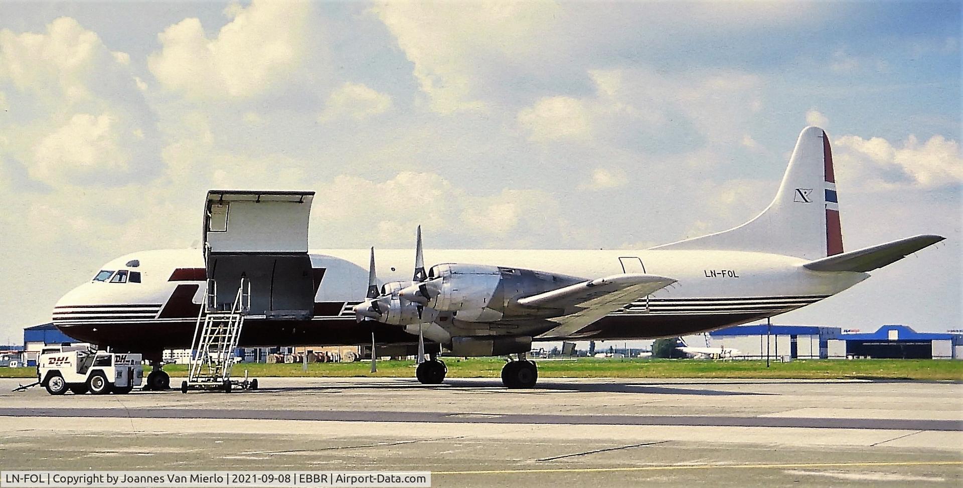 LN-FOL, 1960 Lockheed L-188A(F) Electra C/N 1116, Flying parcels out of Bussels'90s Slide scan
