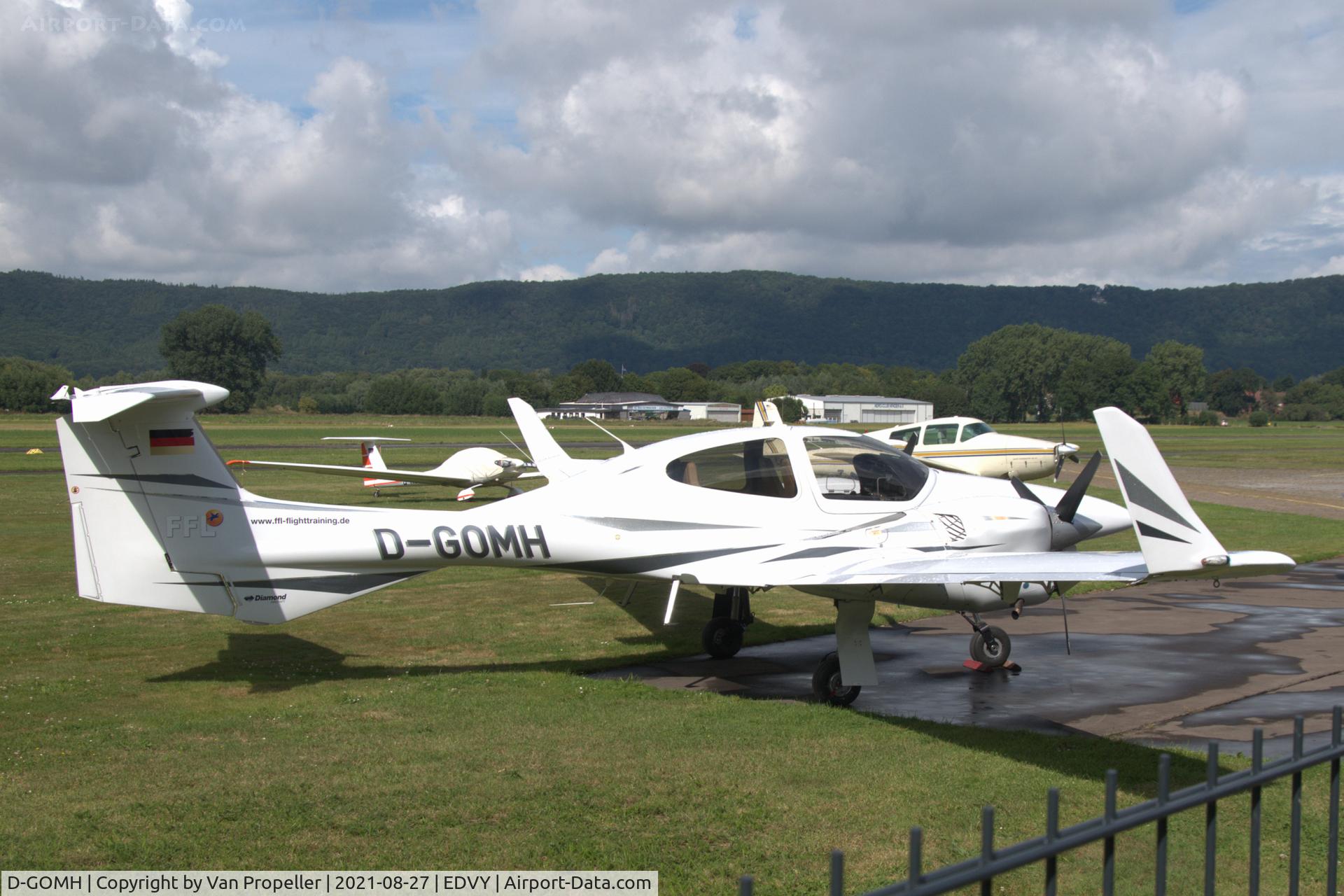 D-GOMH, Diamond DA-42 Twin Star C/N 42.276, Diamond DA42 Twin Star of FFL Fachschule für Luftfahrzeugführer  parked at Porta Westfalica airport, Germany, 2021