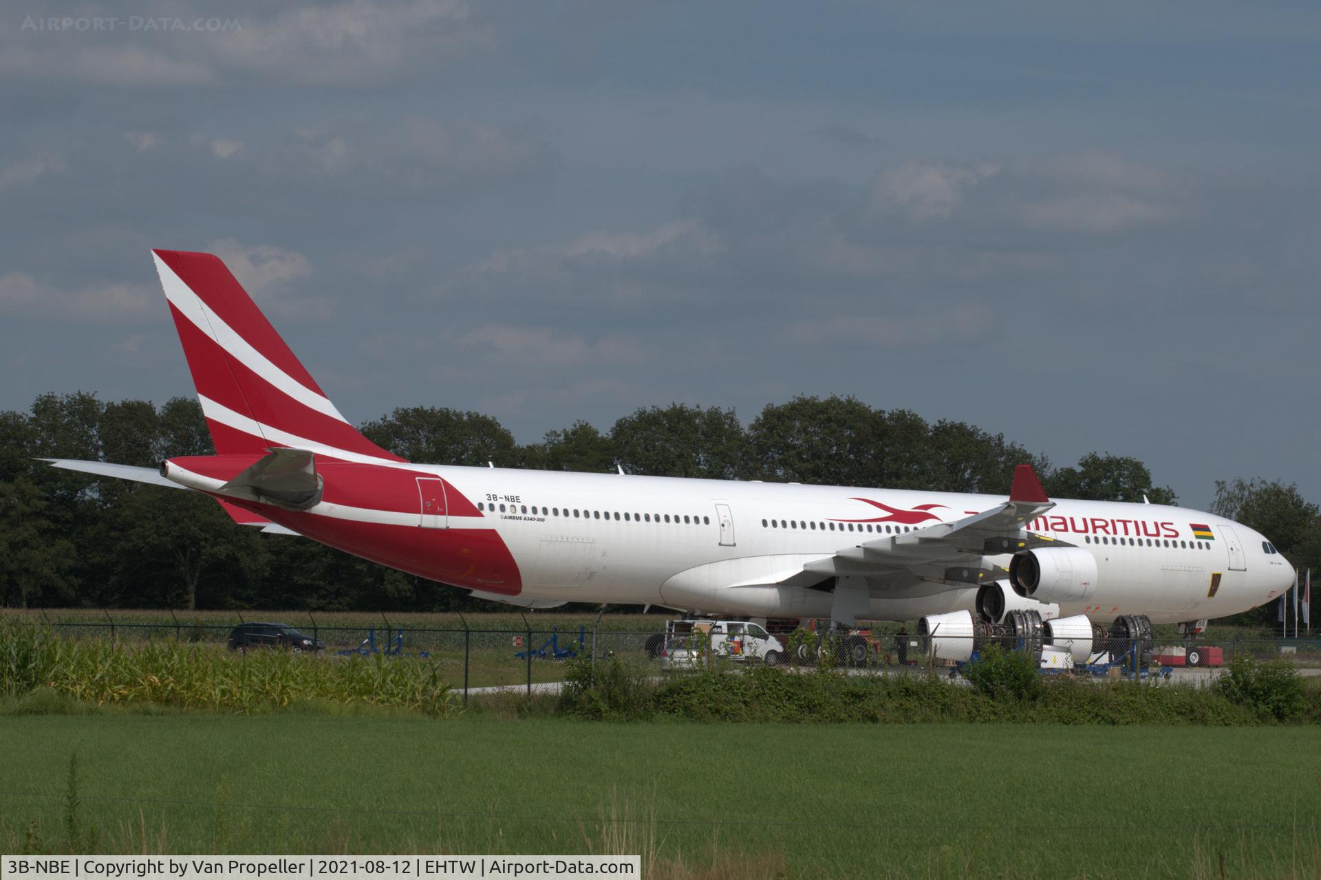 3B-NBE, 1999 Airbus A340-313 C/N 268, Air Mauritius Airbus A340-313 during engine removal before scrapping by AELS at Twente airfield, the Netherlands