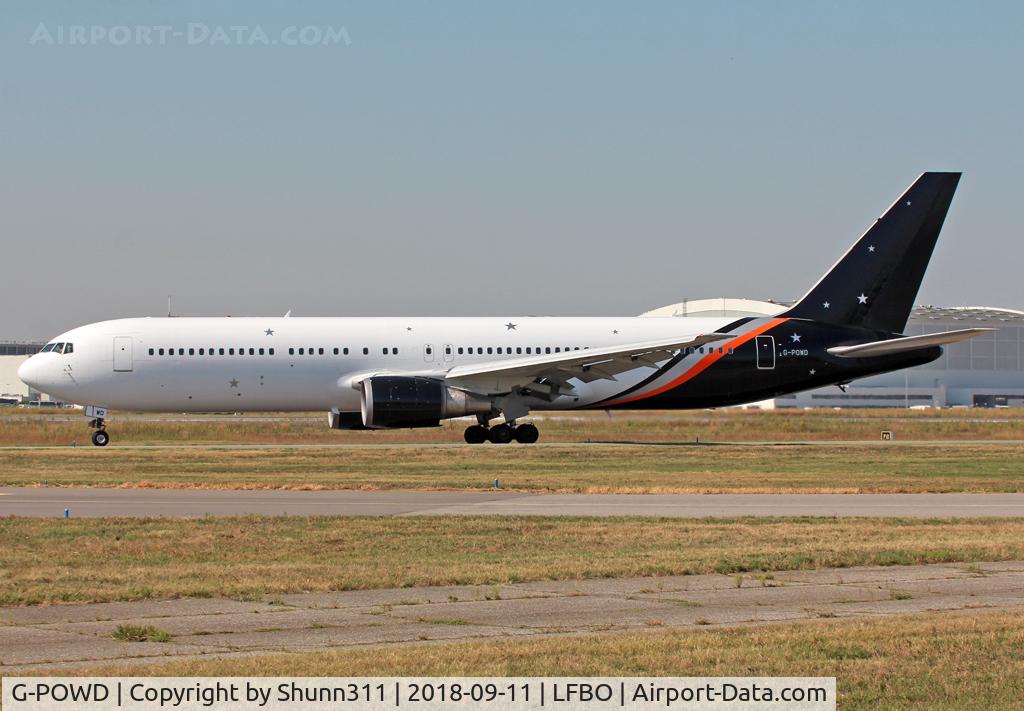 G-POWD, 2003 Boeing 767-36N/ER C/N 30847, Taxiing holding point rwy 32R for departure...