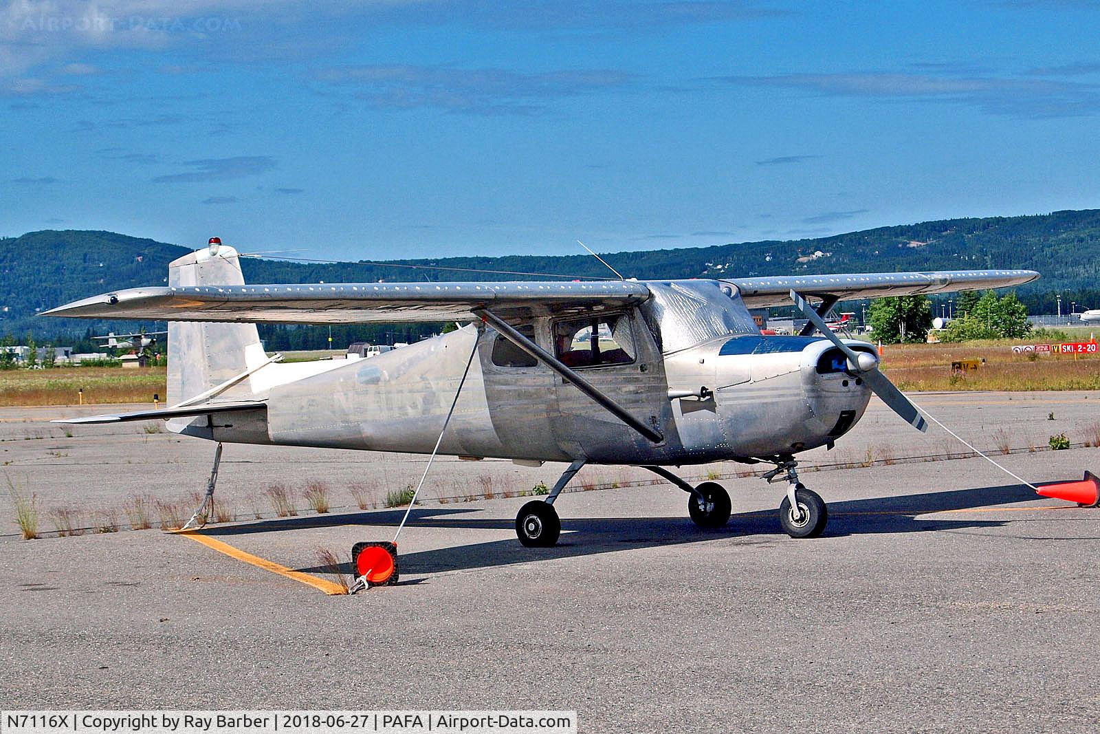 N7116X, 1961 Cessna 150A C/N 15059216, N7116X   Cessna 150A [150-59216] Fairbanks~G 27/06/2018. Bare metal with the registration just about readable on the fuselage