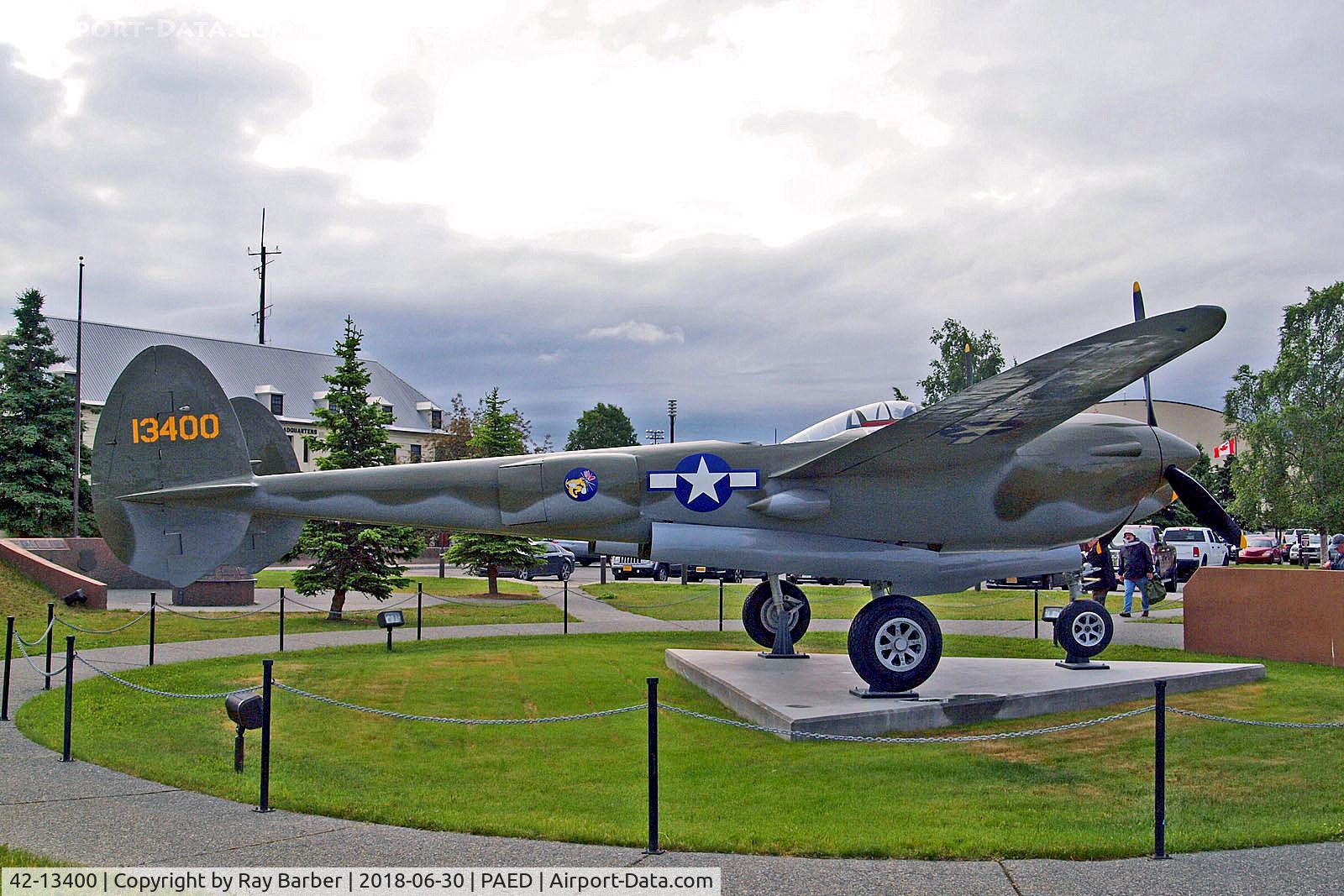 42-13400, 1944 Lockheed P-38L (F-5G) C/N 222-7834, 42-13400   (13400) Lockheed P-38G Lightning [222-7834] (United States Air Force /  Elmendorf Heritage Park) Elmendorf AFB~N 30/06/2018