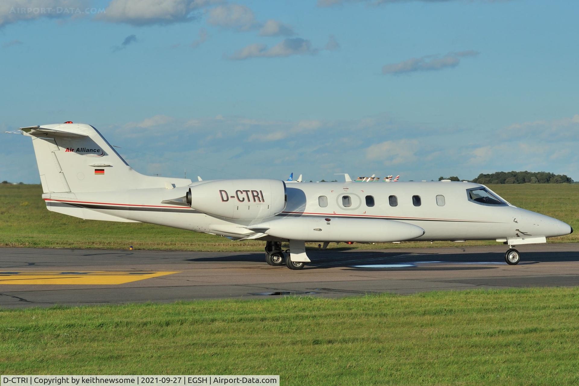 D-CTRI, 1980 Learjet 35A C/N 35A-346, Leaving Norwich for Birmingham.