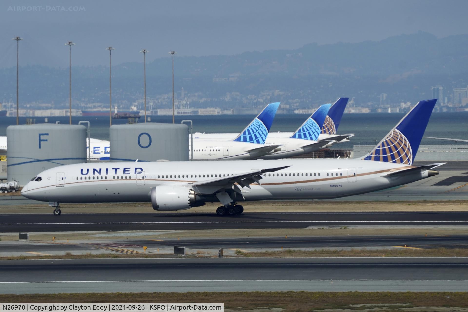 N26970, 2017 Boeing 787-9 Dreamliner C/N 60146, Sky Terrace SFO 2021.