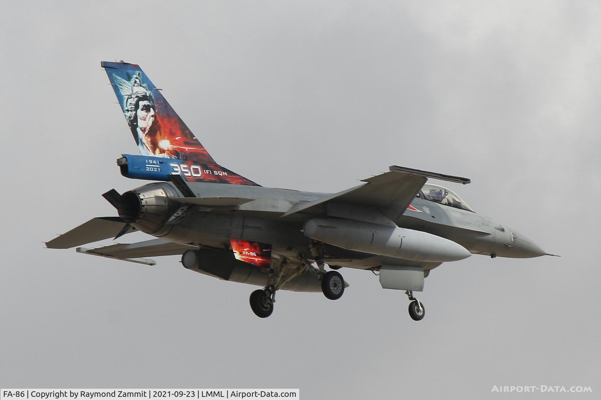 FA-86, SABCA F-16AM Fighting Falcon C/N 6H-86, F-16AM Fighting Falcon FA-86 of the Royal Belgian Air Force seen landing in Malta to participate in the Malta International Air Show