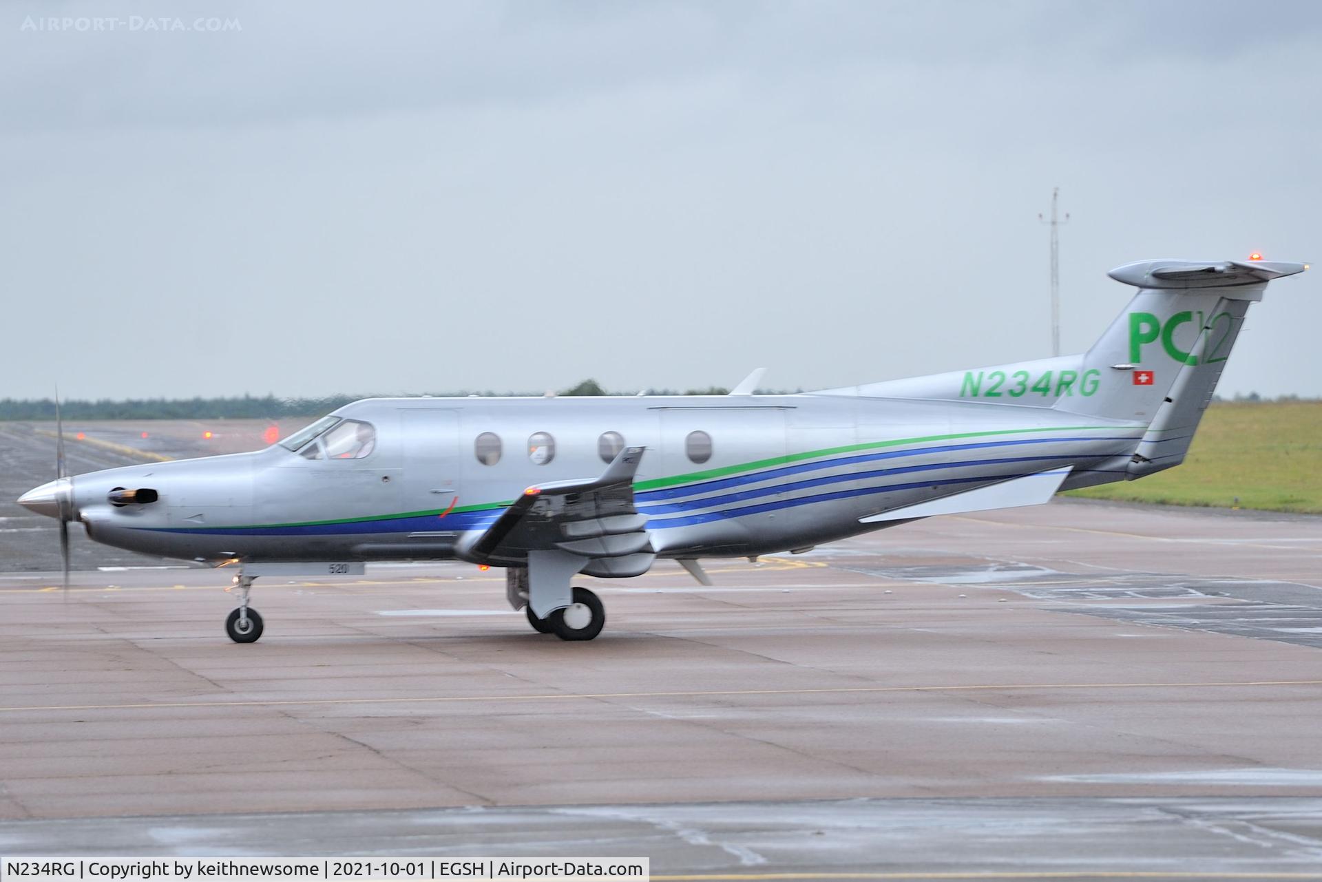 N234RG, 2003 Pilatus PC-12/45 C/N 520, Arriving at Norwich from Belfast.