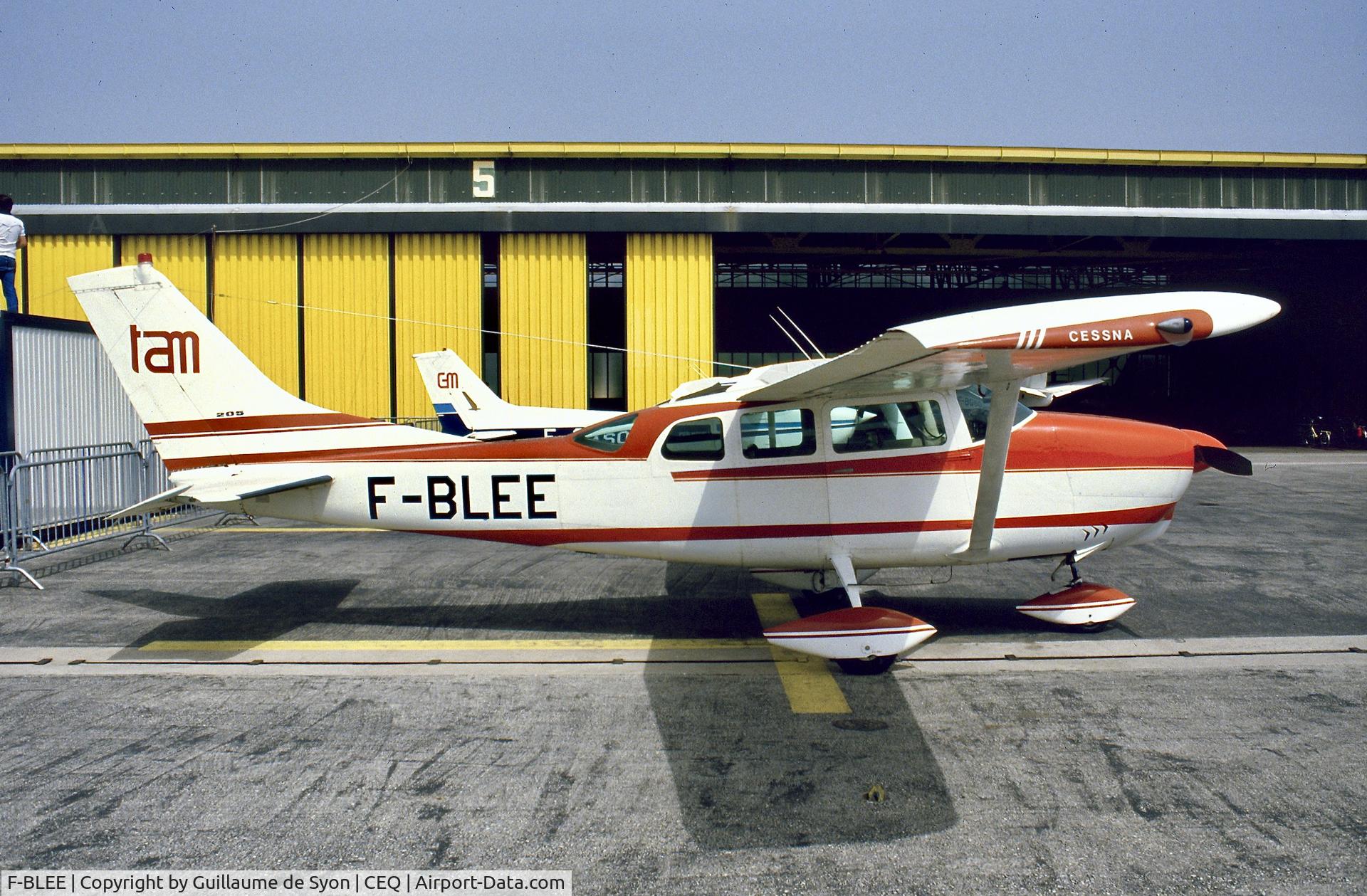 F-BLEE, Cessna 210-5 C/N 205-0413, Pictured at the Cannes Mandelieu general aviation airshow in June 1984