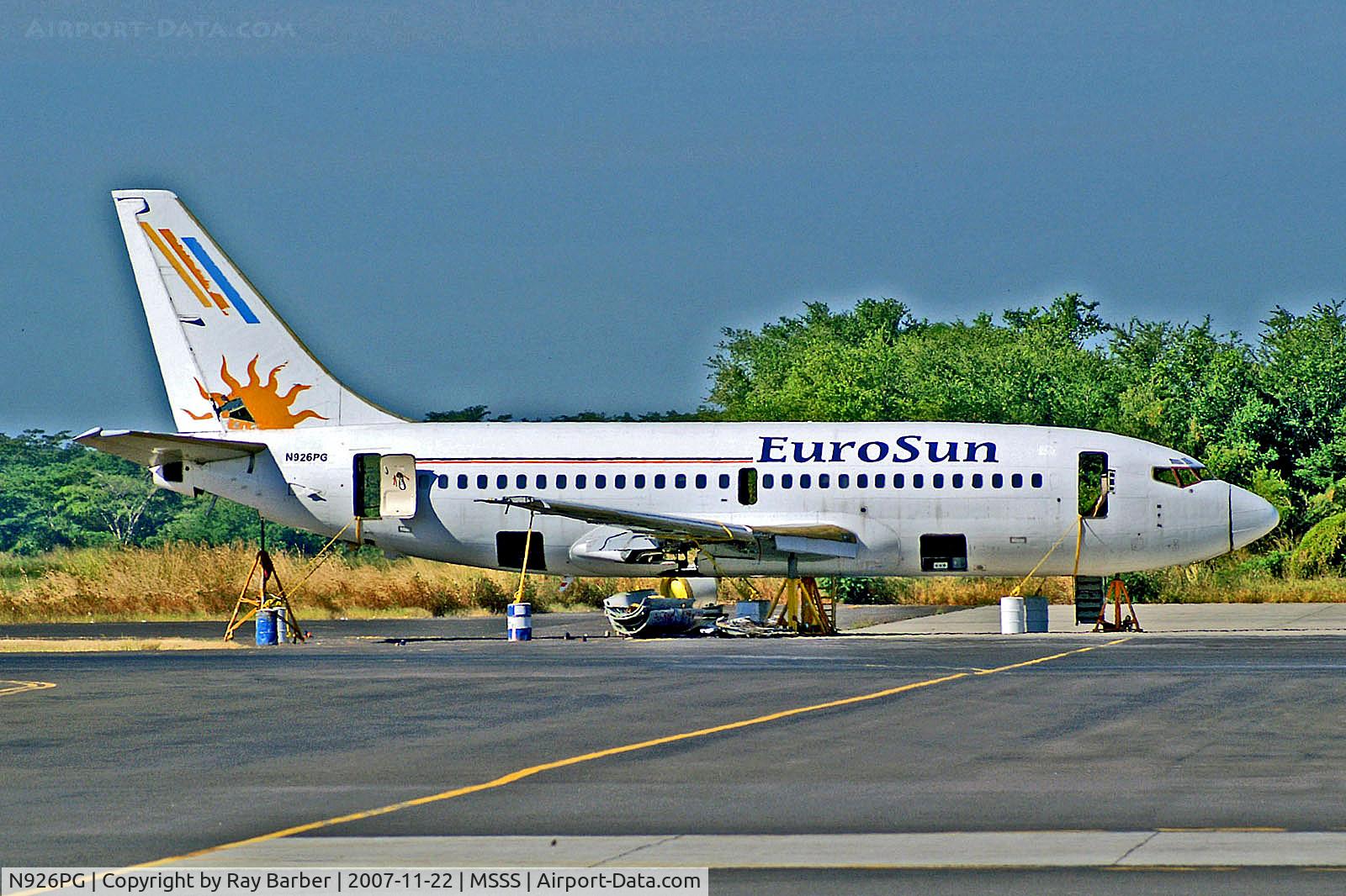 N926PG, 1984 Boeing 737-236 C/N 23165, N926PG   Boeing 737-236 [23165] (EuroSun) San Salvador Ilopango Int'l 22/11/2007. Being broken up. Tail section now preserved here.