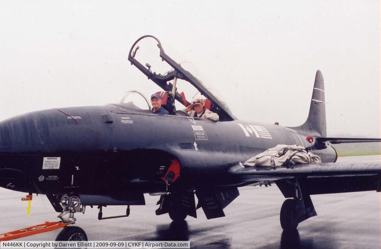 N446KK, Canadair CT-133 Silver Star 3 C/N T33-446, being tugged with turbo to kitchener airshow grounds from the hangar