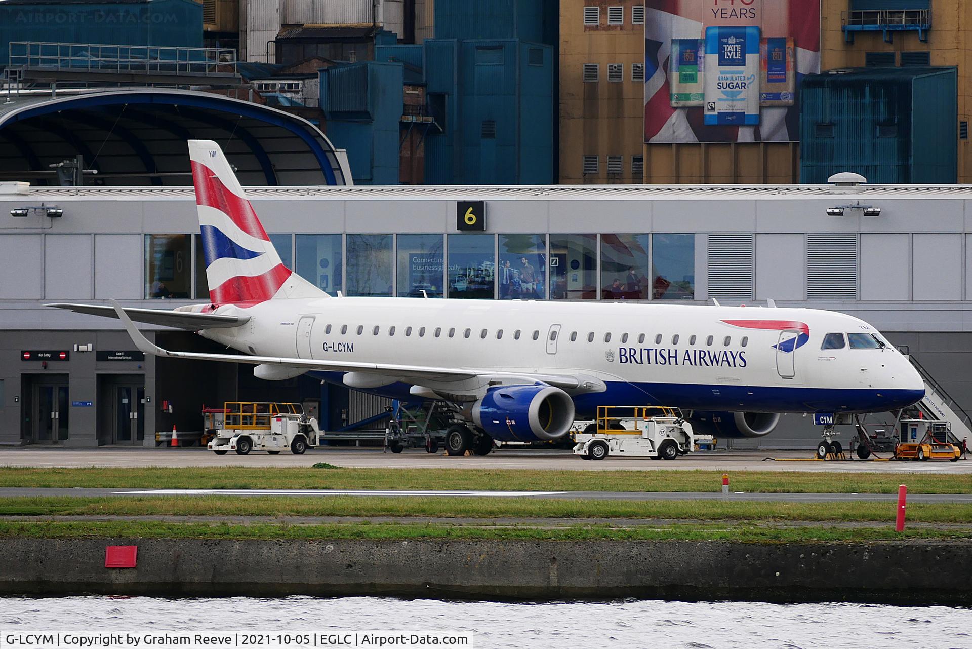 G-LCYM, 2010 Embraer 190SR (ERJ-190-100SR) C/N 19000351, On stand at London City.
