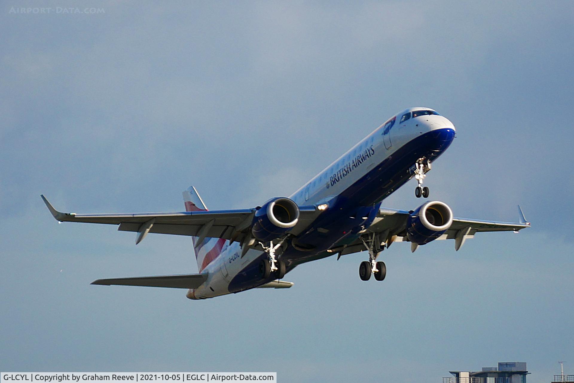 G-LCYL, 2010 Embraer 190SR (ERJ-190-100SR) C/N 19000346, Departing from London City.