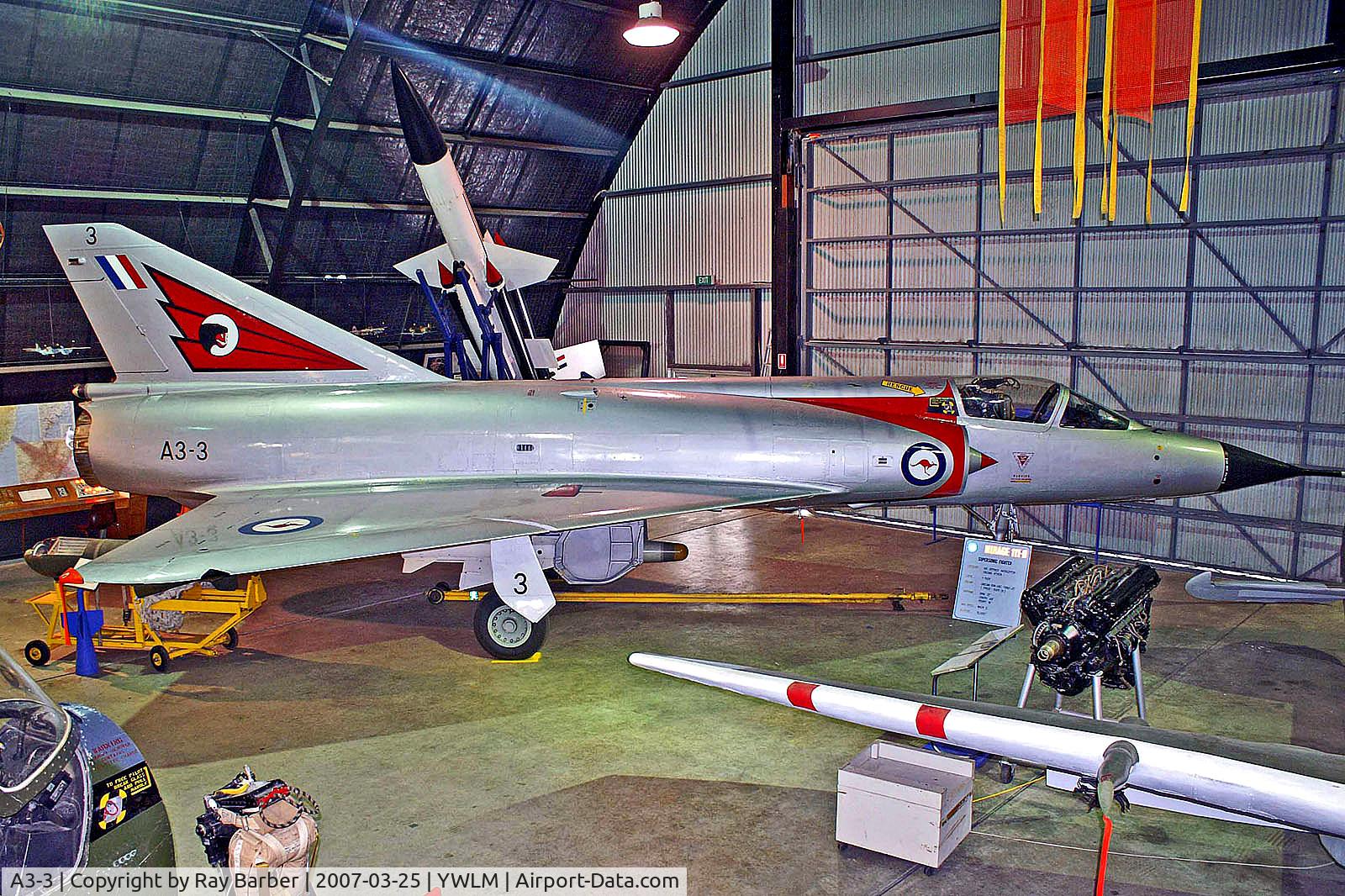 A3-3, Dassault Mirage IIIO(F) C/N 3, A3-3   Dassault Mirage IIIO [29-3] (Ex Royal Australian Air Force / Fighter World Museum) Newcastle-RAAF Williamtown~VH 25/03/2007
