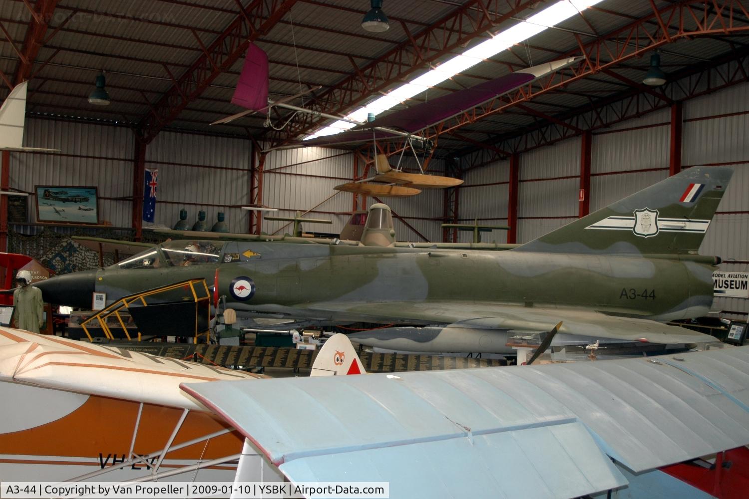 A3-44, 1966 Dassault Mirage IIIO(F) C/N 44, RAAF Dassault Mirage IIIO(F) fighter at the Australian Aviation Museum at Bankstown airport, NSW, 2009