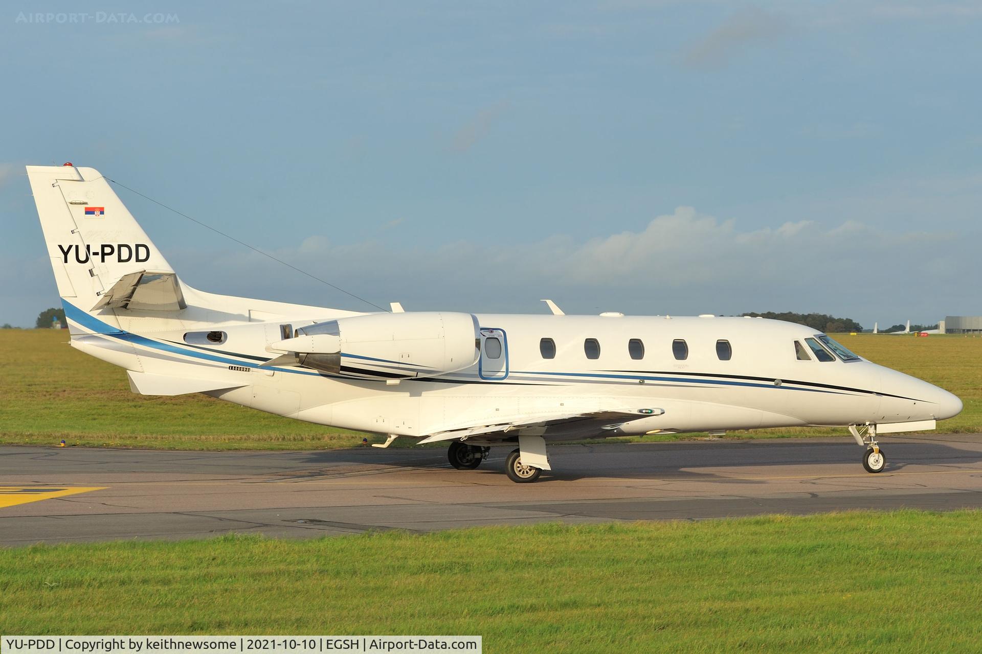 YU-PDD, 2009 Cessna 560XLS+ C/N 5606044, Leaving Norwich.