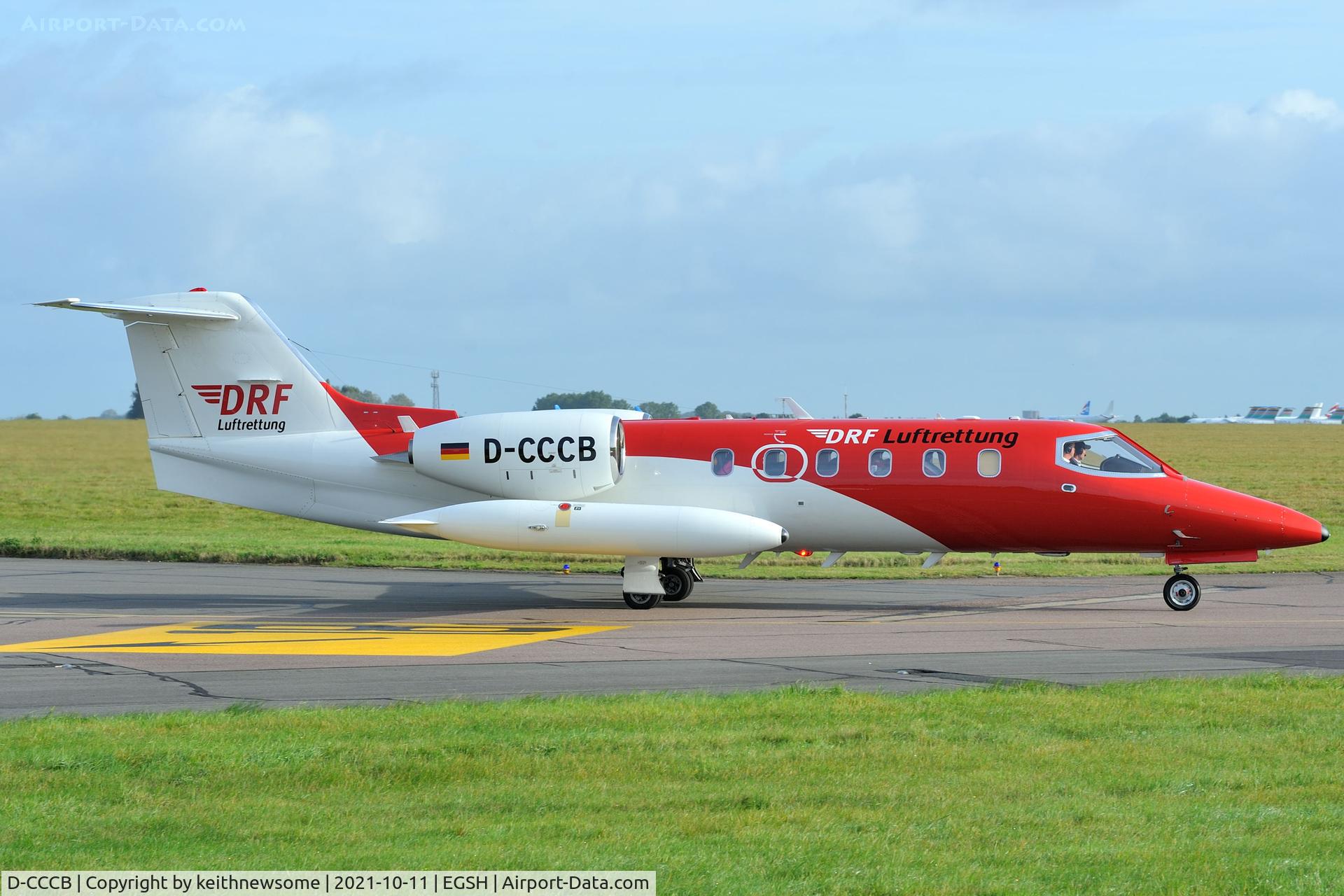 D-CCCB, 1990 Learjet 35A C/N 35A-663, Leaving Norwich.