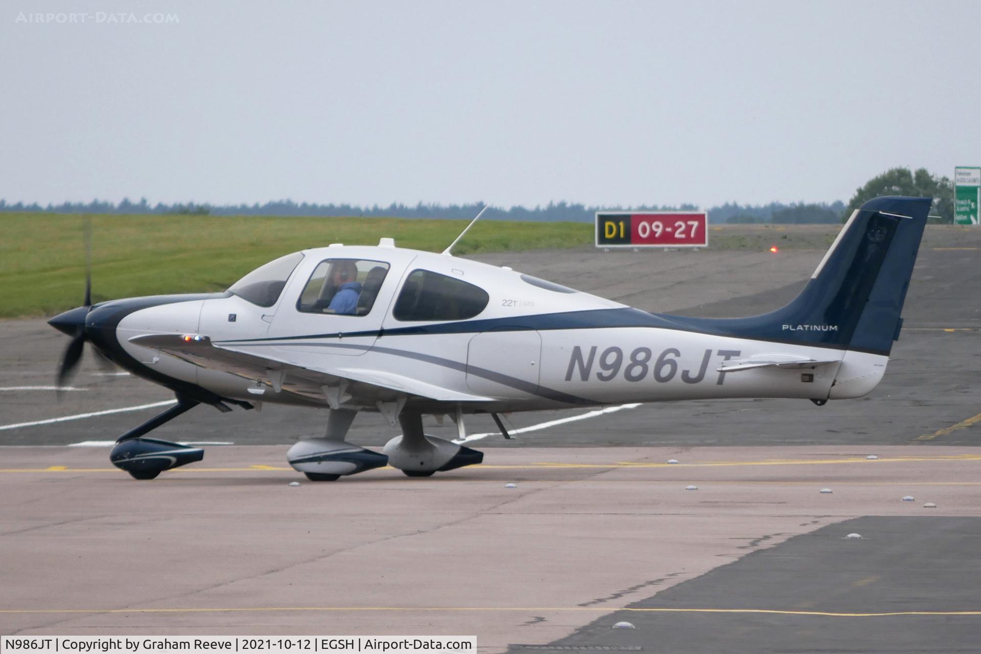 N986JT, 2014 Cirrus SR-22T GTS Platinum C/N 0937, Just landed at Norwich.