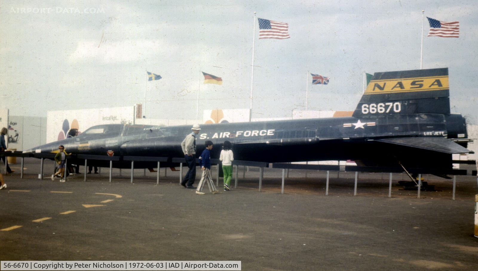 56-6670, 1956 North American X-15A C/N 240-1, On display at the U.S. International Transportation Exposition known as Transpo 72 held at Dulles International Airport, Virginia