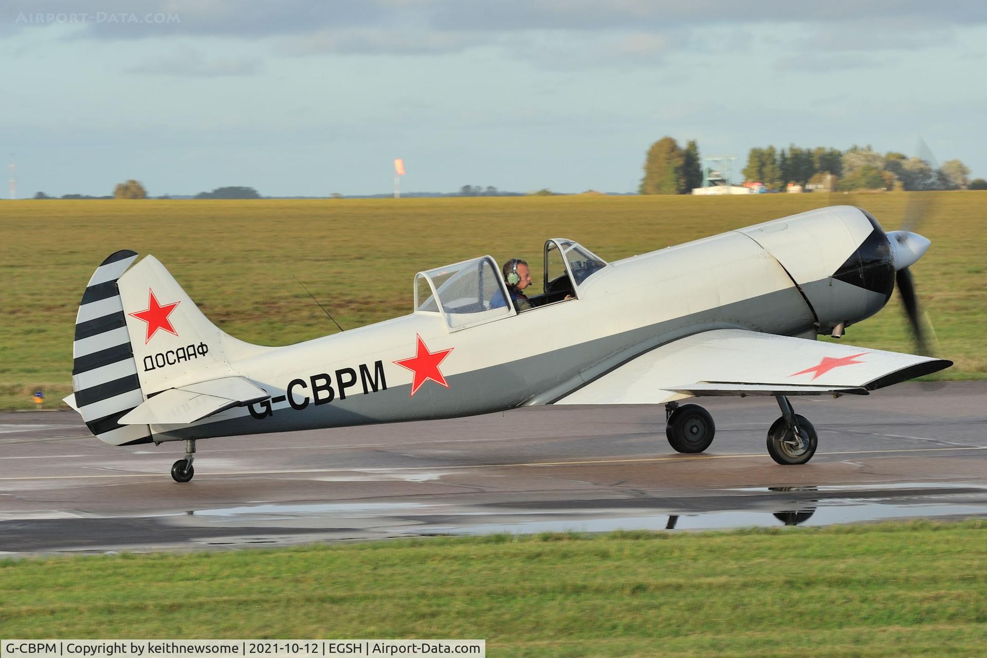 G-CBPM, 1981 Yakovlev Yak-50 C/N 812101, Leaving Norwich for High Cross.