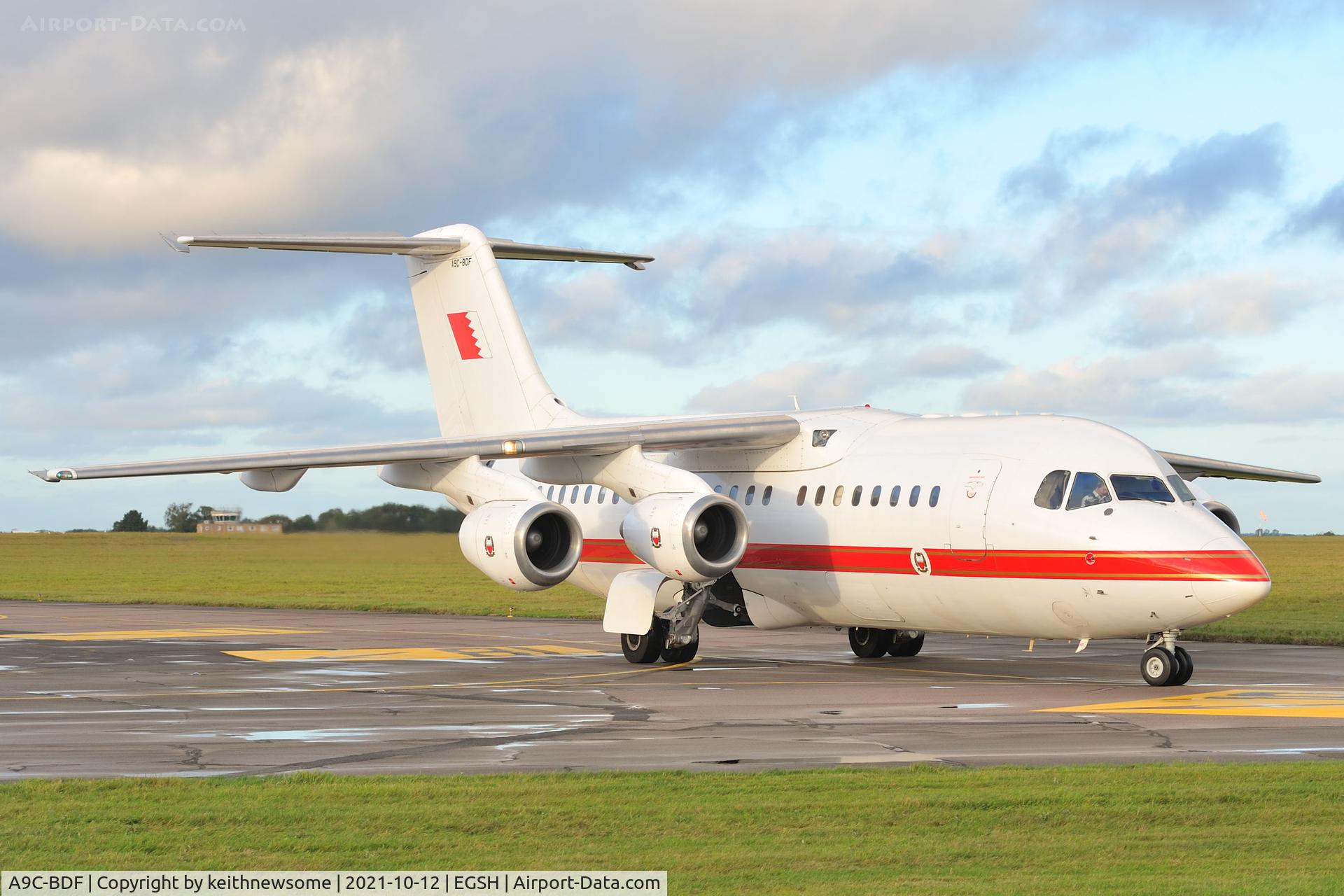A9C-BDF, 2001 BAE Systems Avro 146-RJ85 C/N E.2390, Returning to Norwich following air test.