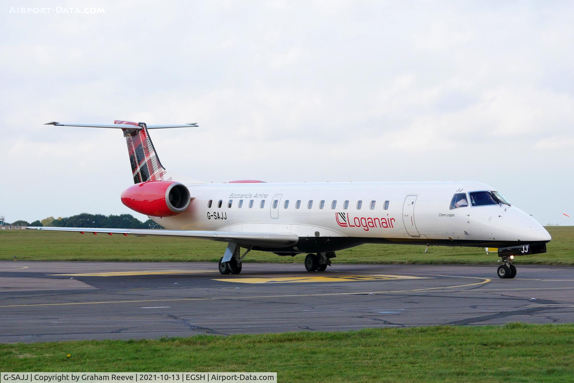 G-SAJJ, 1999 Embraer EMB-145EP (ERJ-145EP) C/N 145142, Just landed at Norwich.