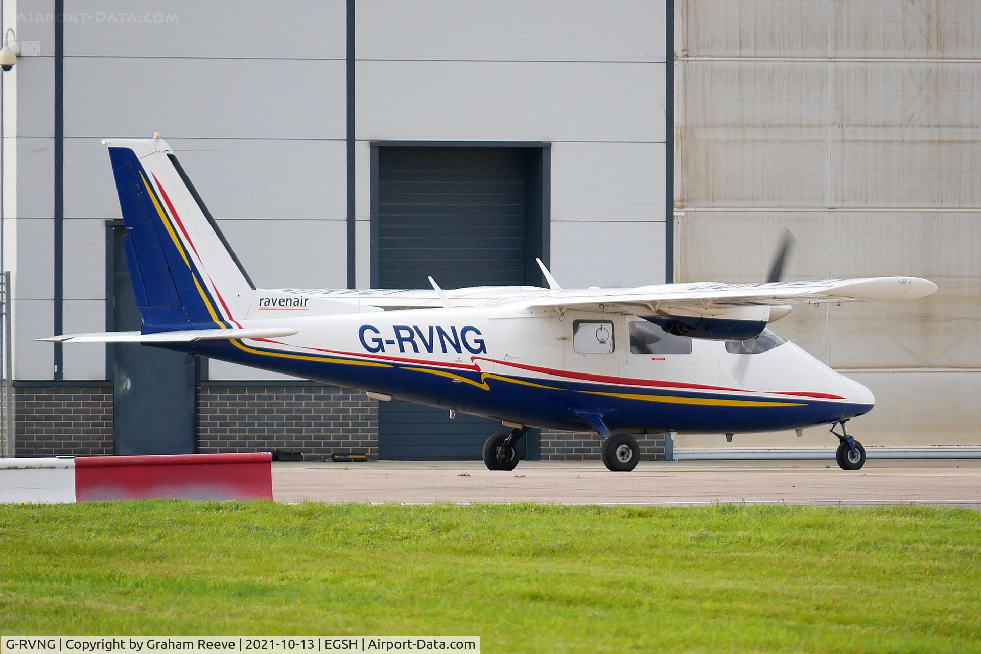 G-RVNG, 1977 Partenavia P-68B C/N 103, Just landed at Norwich.