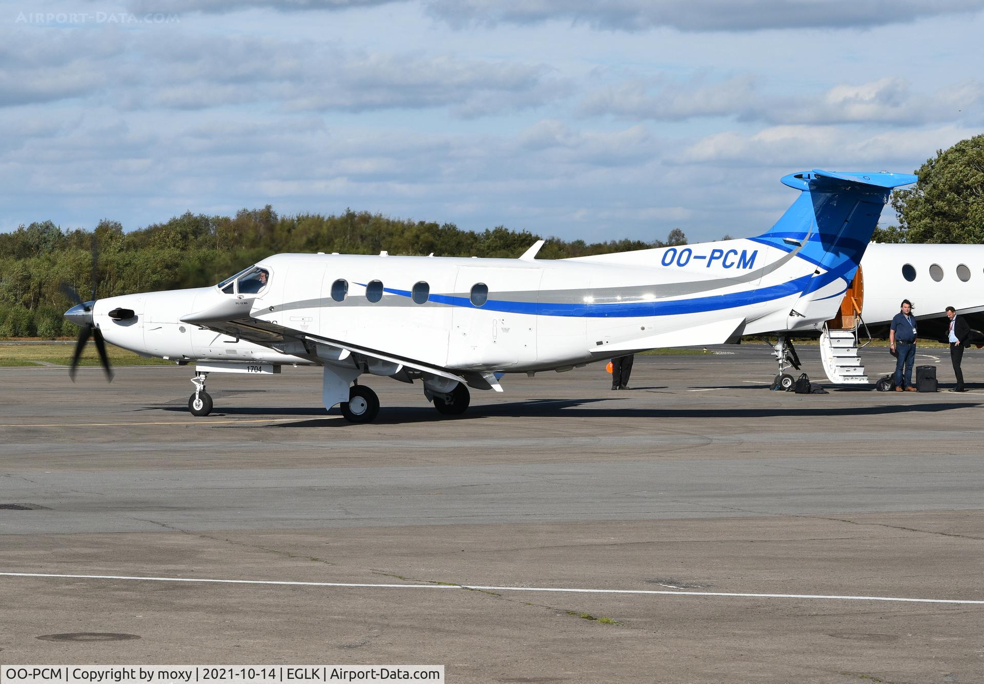 OO-PCM, 2017 Pilatus PC-12/47E NG C/N 1704, Pilatus PC-12/47E NG departing Blackbushe for Fribourg LFSB.