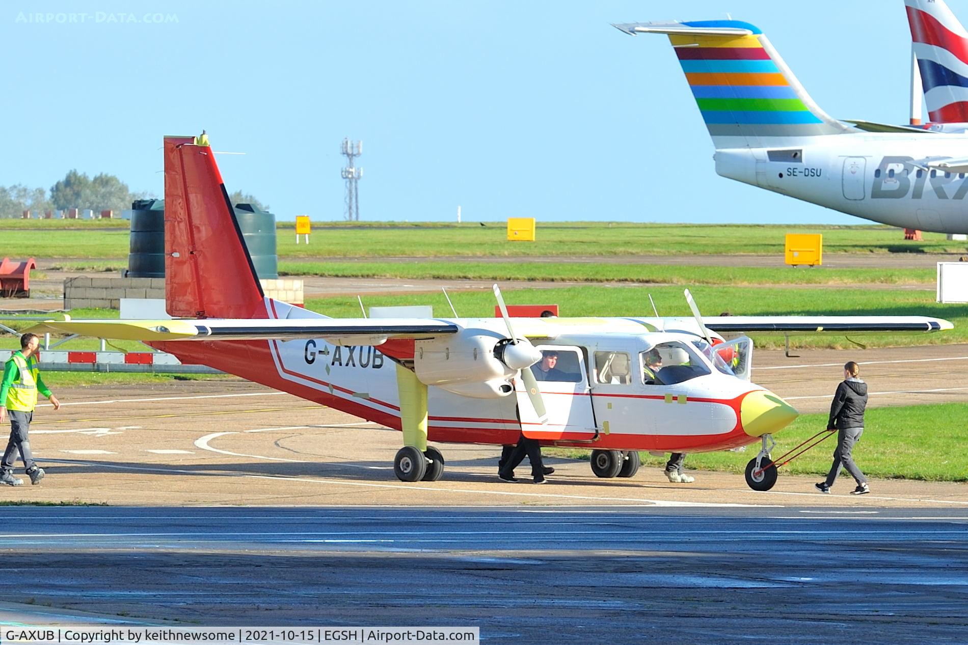 G-AXUB, 1969 Britten-Norman BN-2A Islander C/N 121, Arriving at Norwich for paintwork, pushed to spray shop.