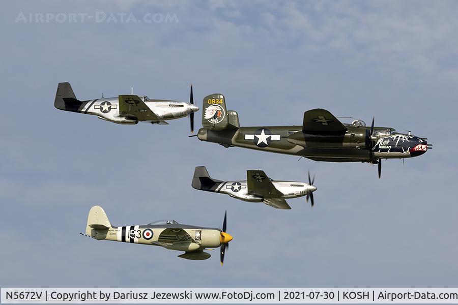 N5672V, 1945 North American B-25J Mitchell Mitchell C/N 108-47686, B-25 , two P-51 and Hawker Sea Fury