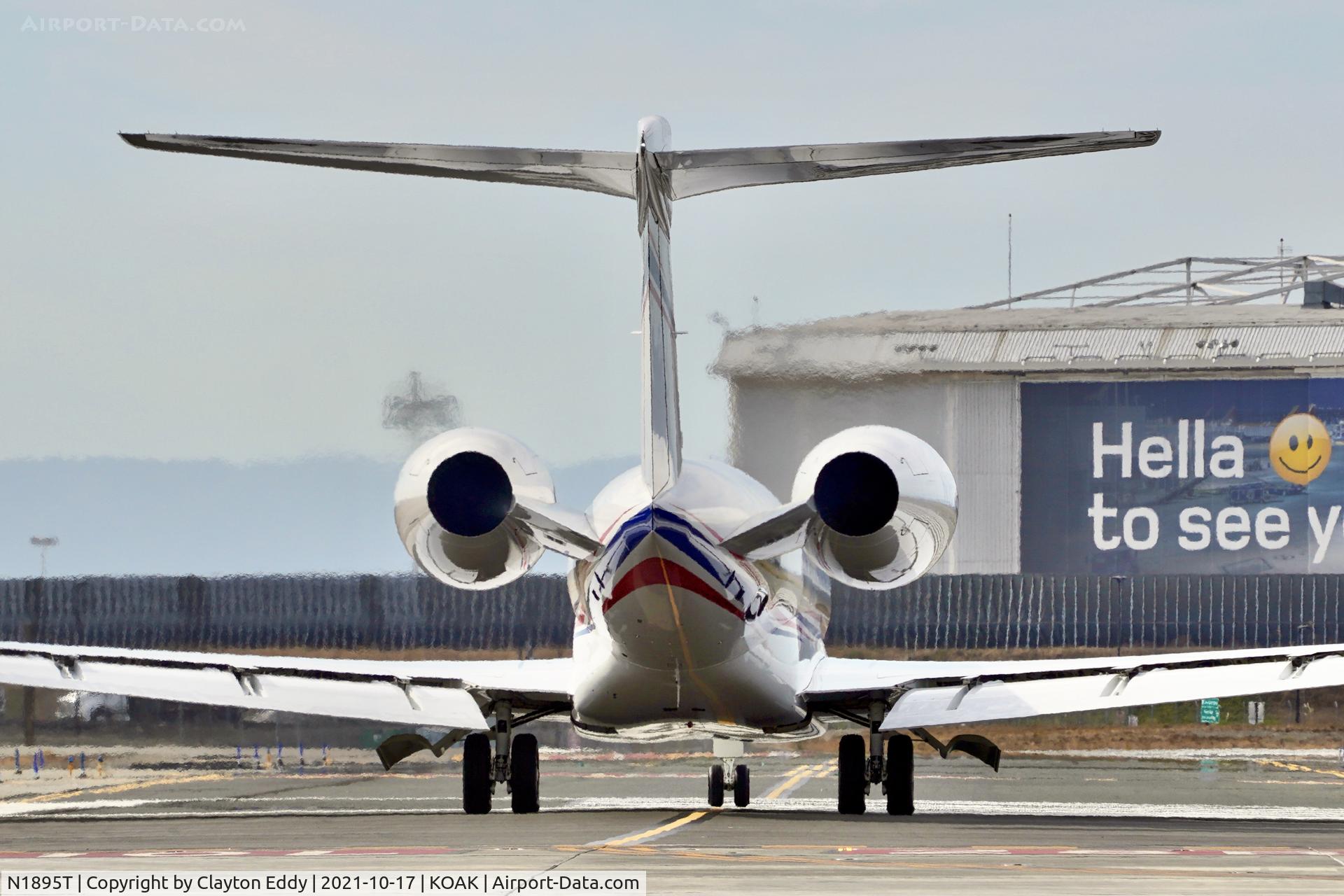 N1895T, 2018 Gulfstream Aerospace GVI (G650ER) C/N 6346, North Field Oakland airport 2021.