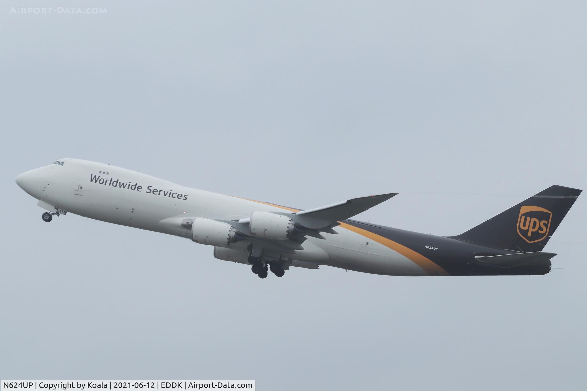N624UP, 2020 Boeing 747-8F C/N 63784, Take Off RWY 32R, shot from observation deck at CGN Airport