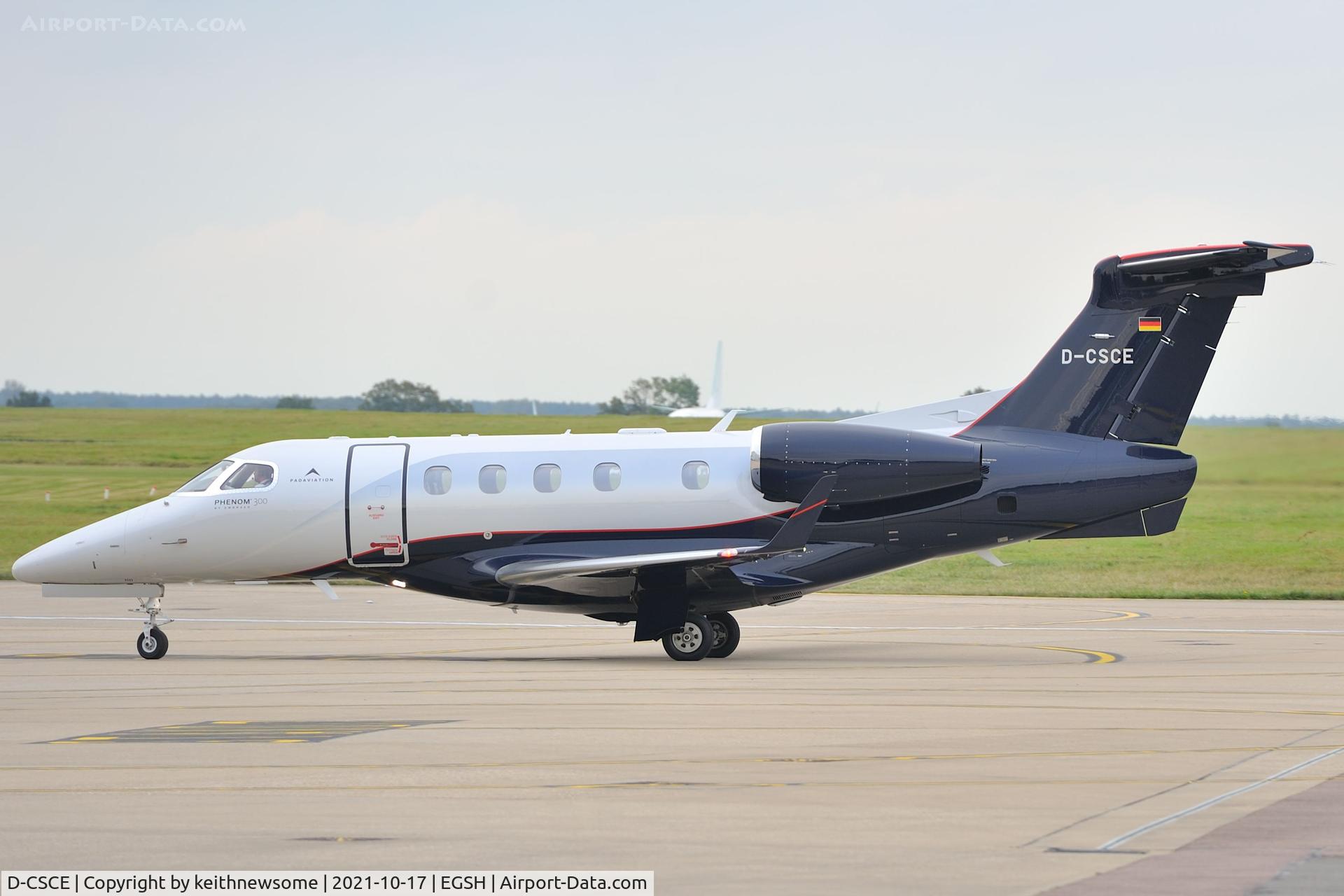 D-CSCE, 2017 Embraer EMB-550 Phenom 300 C/N 50500424, Arriving at Norwich.