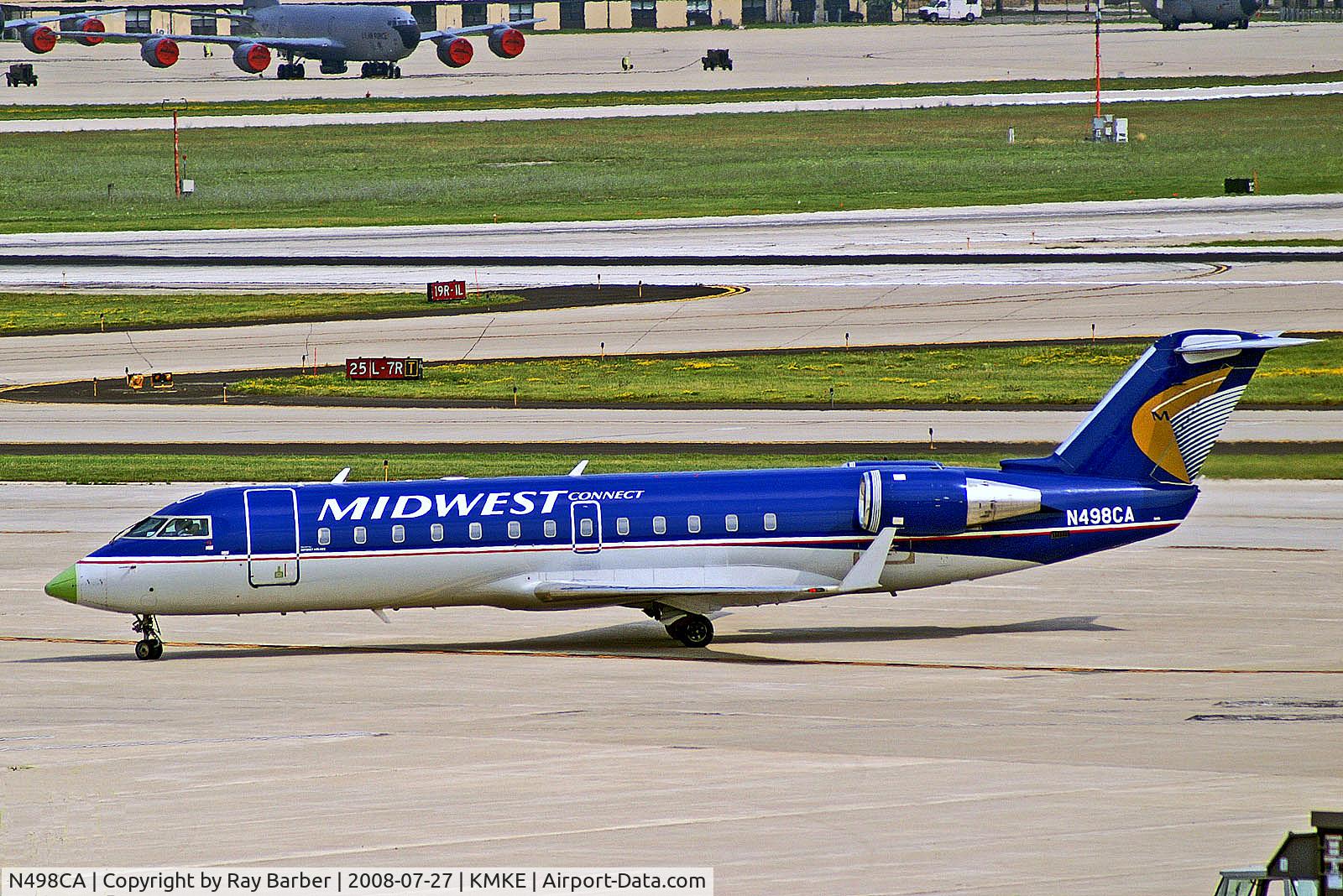 N498CA, 2003 Bombardier CRJ-200ER (CL-600-2B19) C/N 7792, N498CA   Canadair CRJ-200ER [7792] (Midwest Connect - SkyWest Airlines) Milwaukee-General Mitchell Int'l~N 27/07/2008. Seen here with a green nose cone.