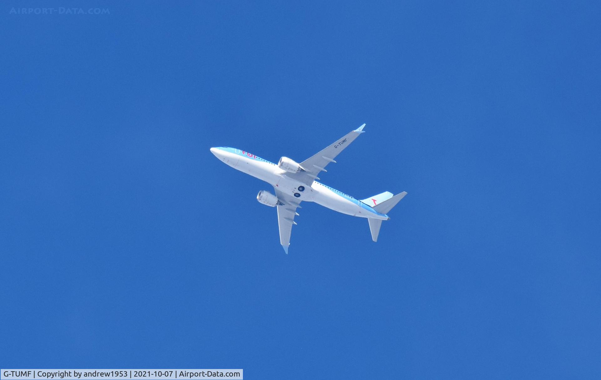 G-TUMF, 2019 Boeing 737-8 MAX C/N 44599, G-TUMF over the Bristol Channel.