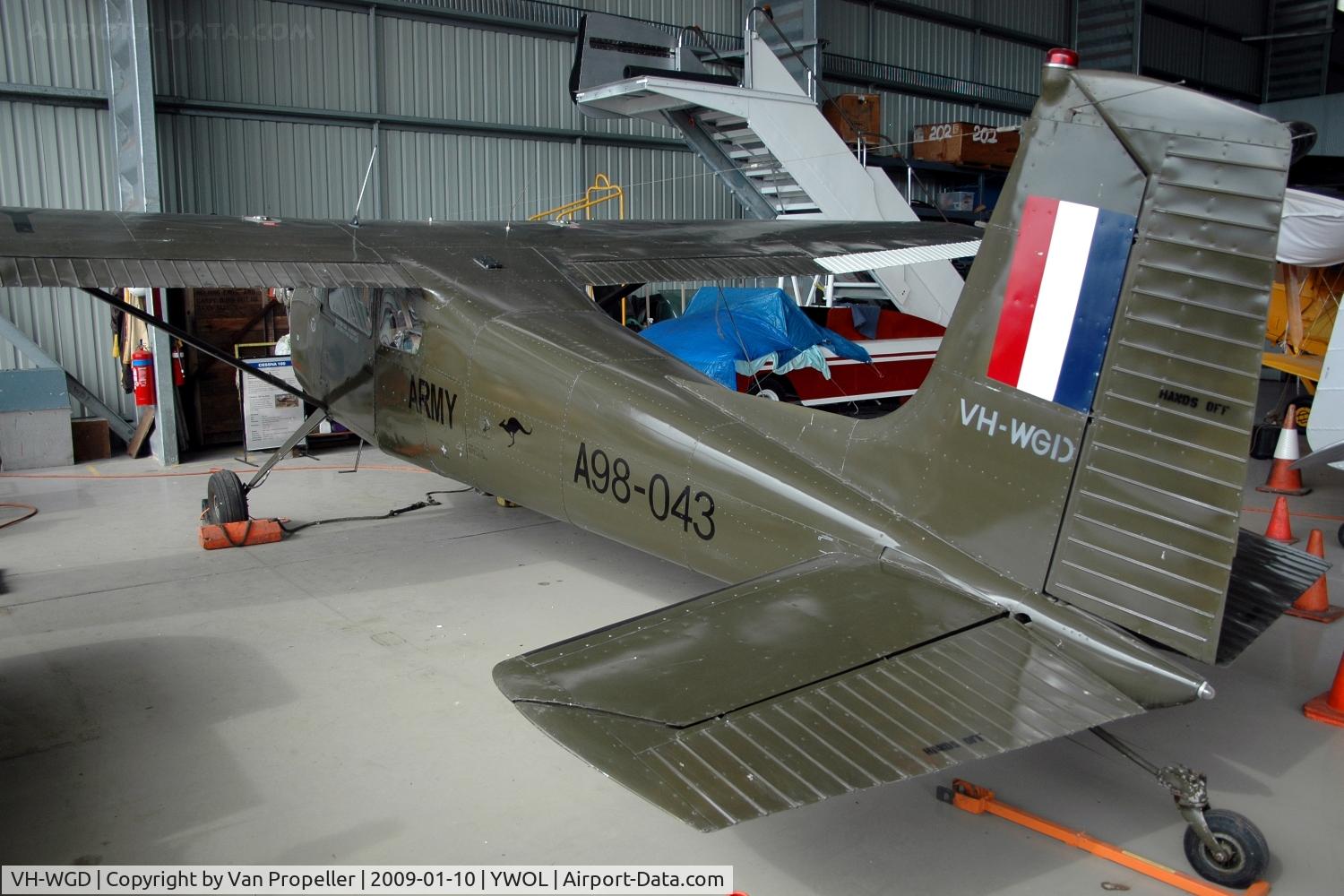 VH-WGD, 1960 Cessna 180C C/N 50739, Cessna 180C Skywagon in the HARS hangar at Albion Park/Wollongong airport, NSW, Australia, 2009. Painted in the livery of the first Australian Army aircraft lost in Vietnam: A89-043