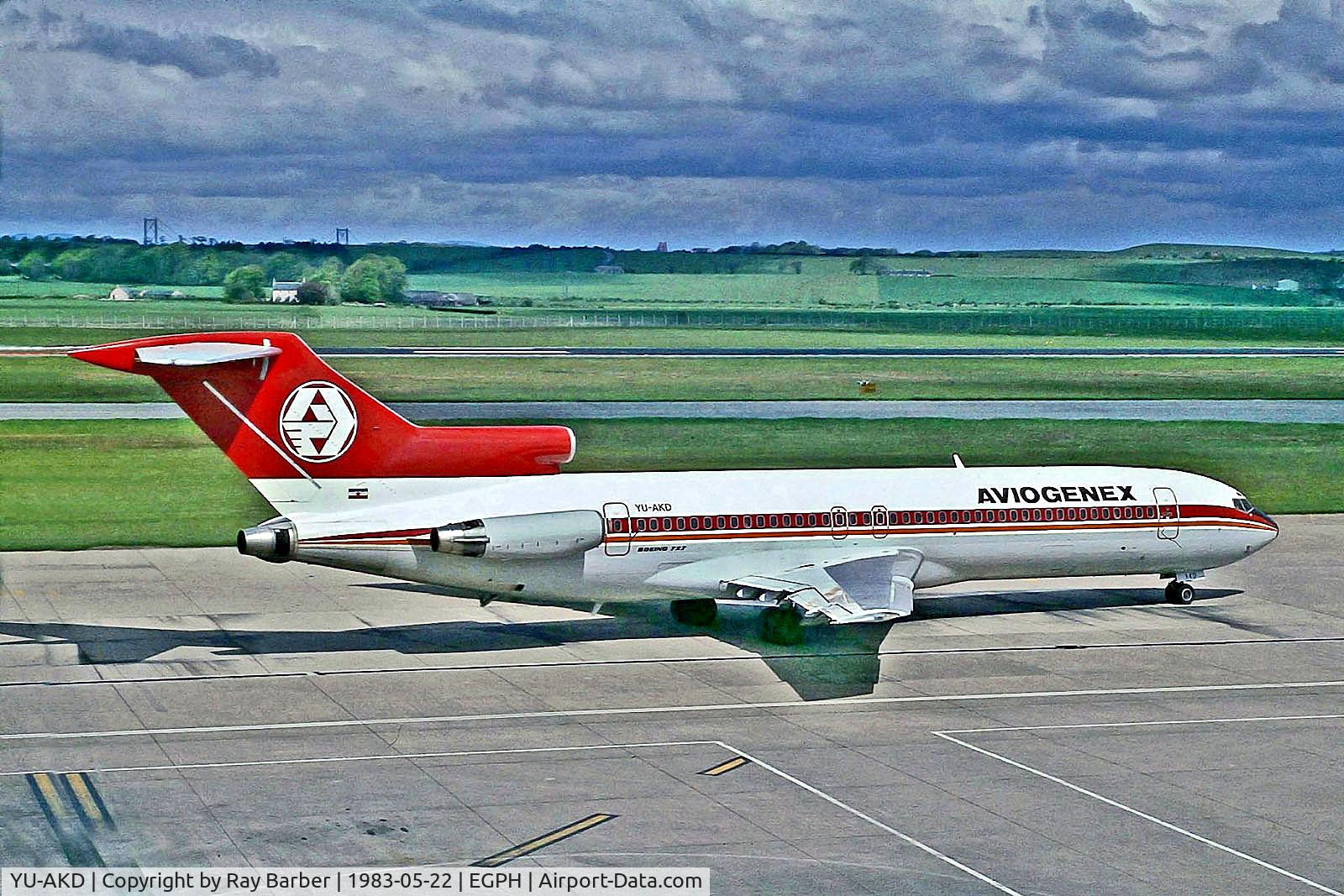 YU-AKD, 1975 Boeing 727-2L8 C/N 21040, YU-AKD   Boeing 727-2L8 [21040] (Aviogenex) Edinburgh-Turnhouse~G 22/05/1983