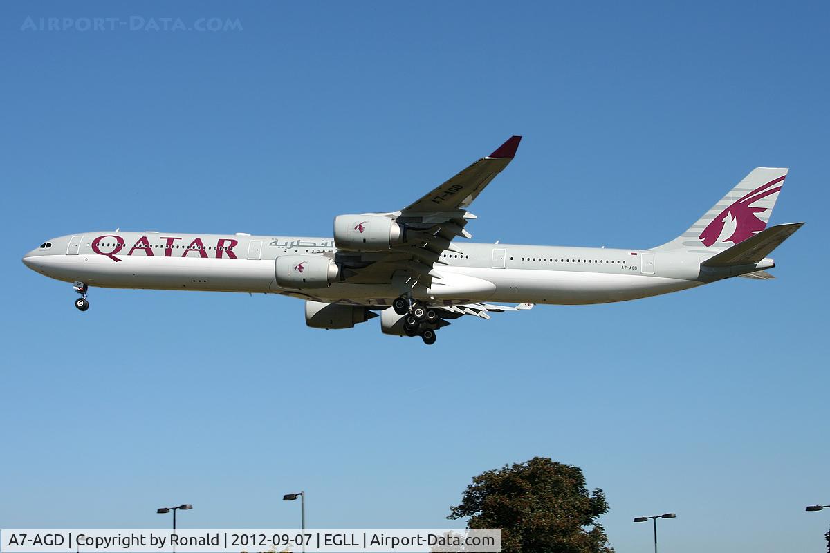 A7-AGD, 2007 Airbus A340-642X C/N 798, at lhr