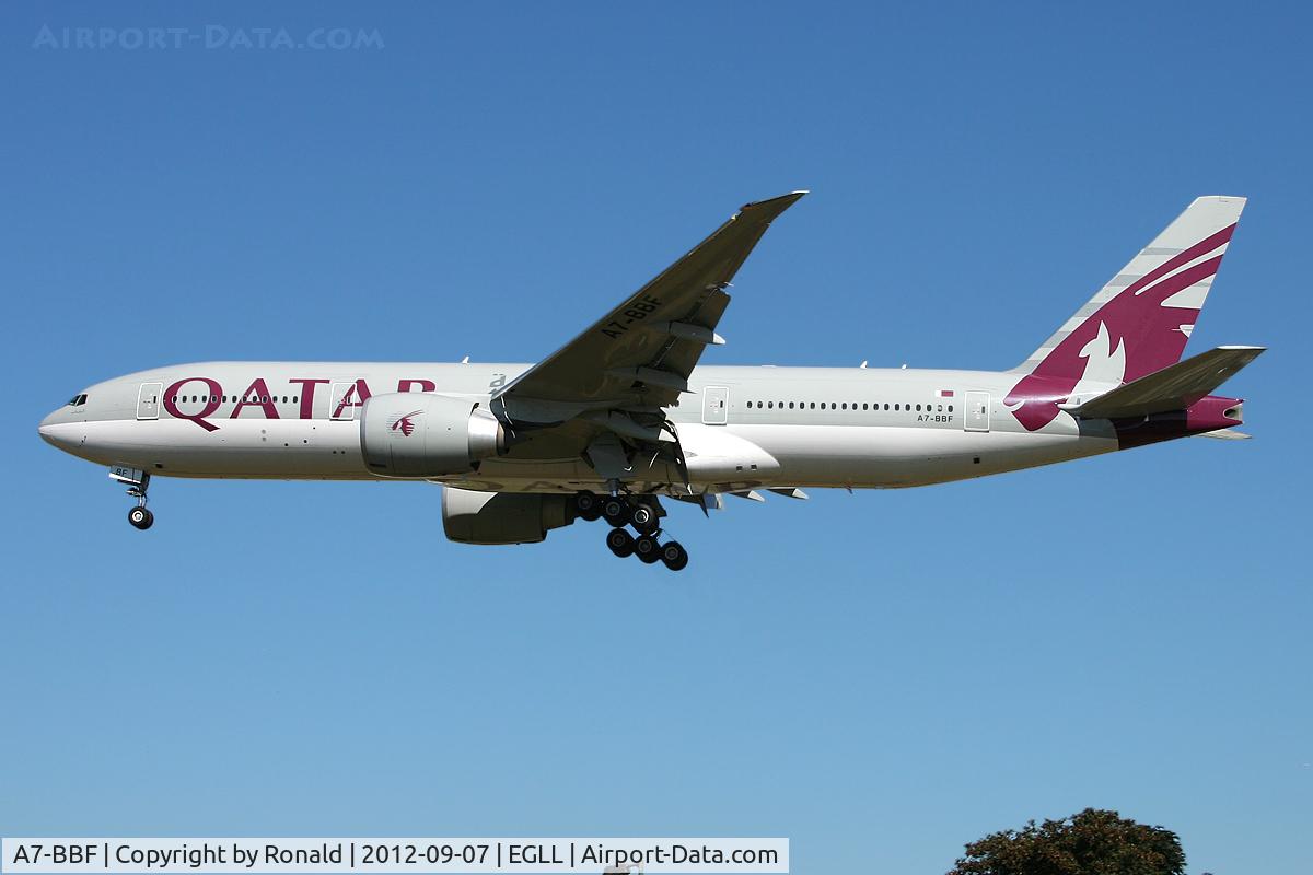 A7-BBF, 2010 Boeing 777-2DZ/LR C/N 36018, at lhr