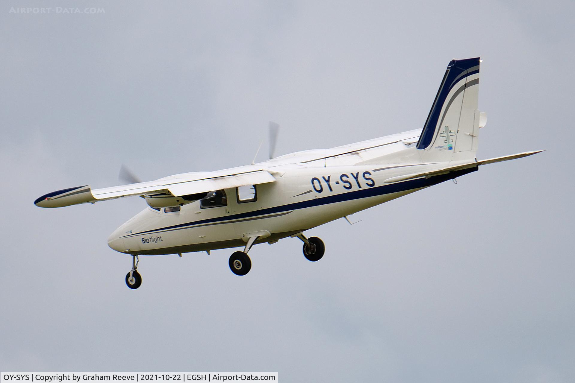 OY-SYS, Vulcanair P-68C C/N 506/C, On approach to Norwich.