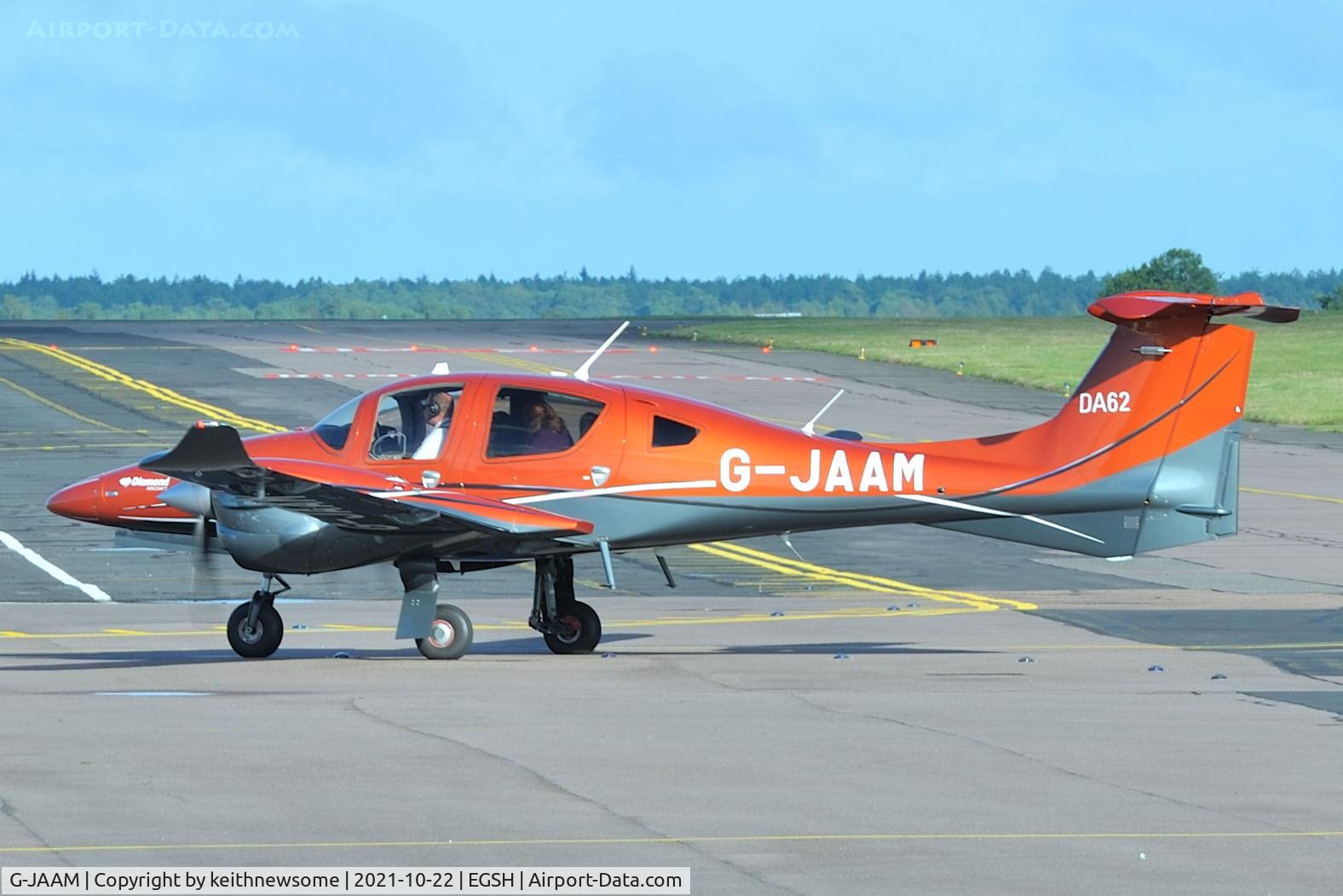 G-JAAM, 2021 Diamond DA-62 C/N 62.156, Arriving at Norwich from Isle of Man.