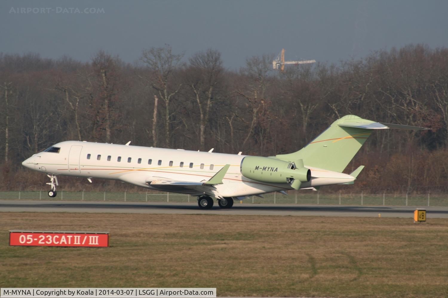 M-MYNA, 2011 Bombardier BD-700-1A10 Global 6000 C/N 9471, Touch down