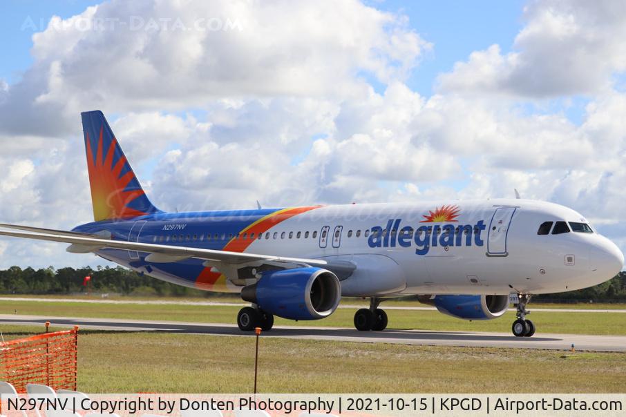 N297NV, 2006 Airbus A320-214 C/N 2778, Allegiant Flight (N297NV) taxis to the ramp at Punta Gorda Airport following flight from South Bend Airport