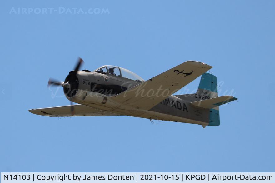 N14103, 1951 North American T-28B Trojan C/N 174-108, T-28 Trojan departs Runway 4 at Punta Gorda Airport to prepare for the opening ceremony of the Florida International Air Show