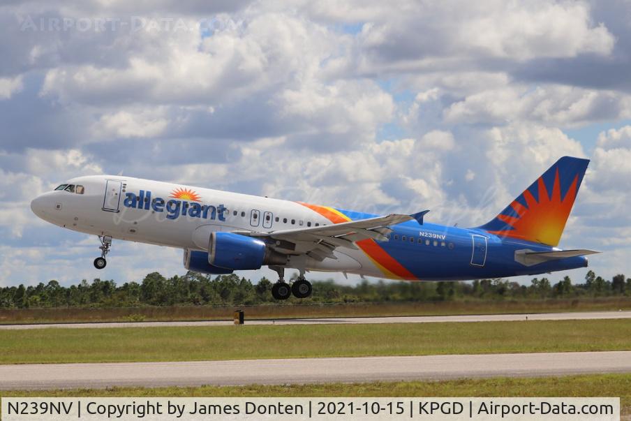N239NV, 2003 Airbus A320-214 C/N 2144, Allegiant Flight 1658 (N239NV) departs Runway 4 at Punta Gorda Airport enroute to Blue Grass Airport