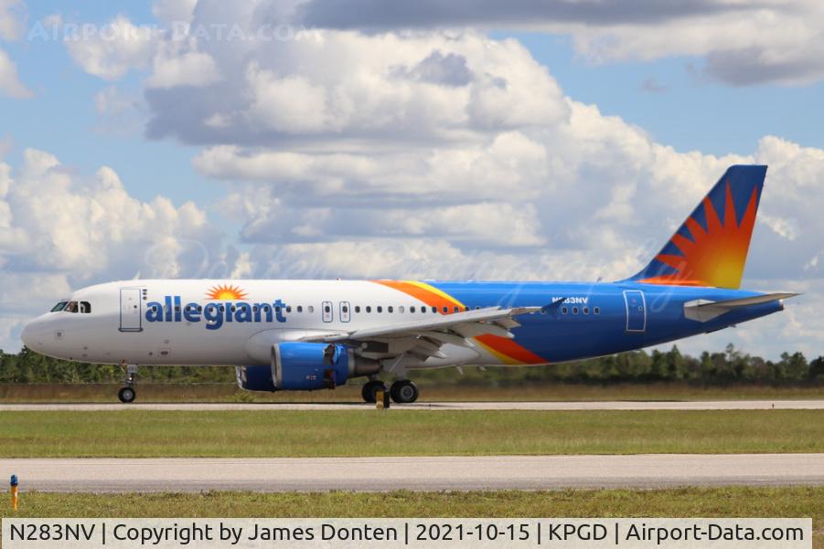 N283NV, 2006 Airbus A320-214 C/N 2920, Allegiant Flight 1620 (N283NV) arrives on Runway 22 at Punta Gorda Airport following flight from Portsmouth International Airport at Pease