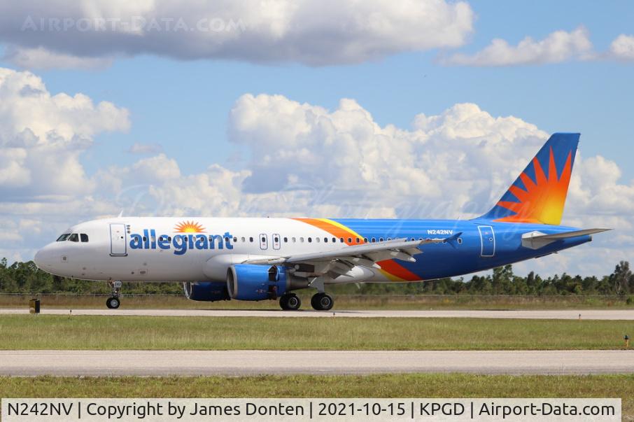 N242NV, 2001 Airbus A320-214 C/N 1396, Allegiant Flight 1131 (N242NV) arrives on Runway 22 at Punta Gorda Airport following flight from Indianapolis International Airport