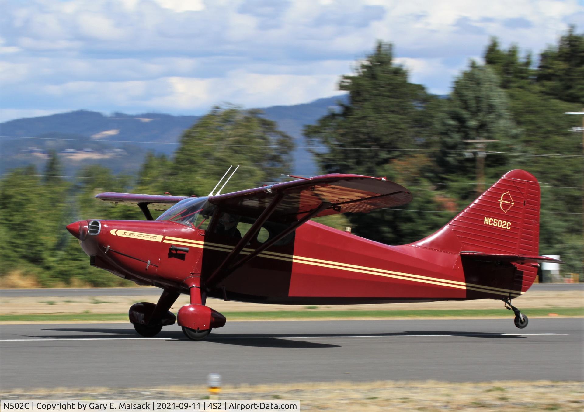 N502C, 1947 Stinson 108-3 Voyager C/N 108-3502, WAAAM 2021 Fly-In, Jernstedt Field 4S2, Hood River, OR