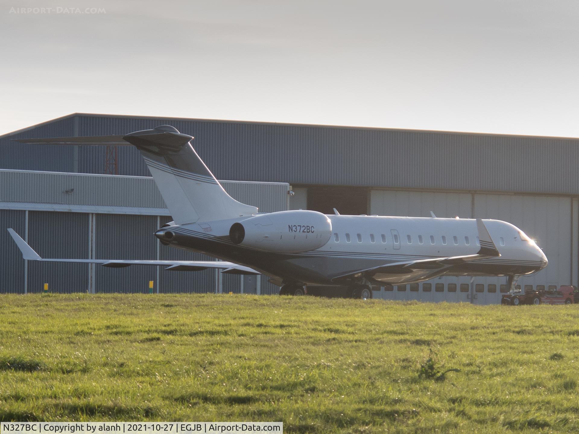 N327BC, 2010 Bombardier BD-700-1A10 Global Express C/N 9018, Parked at Guernsey after registration change