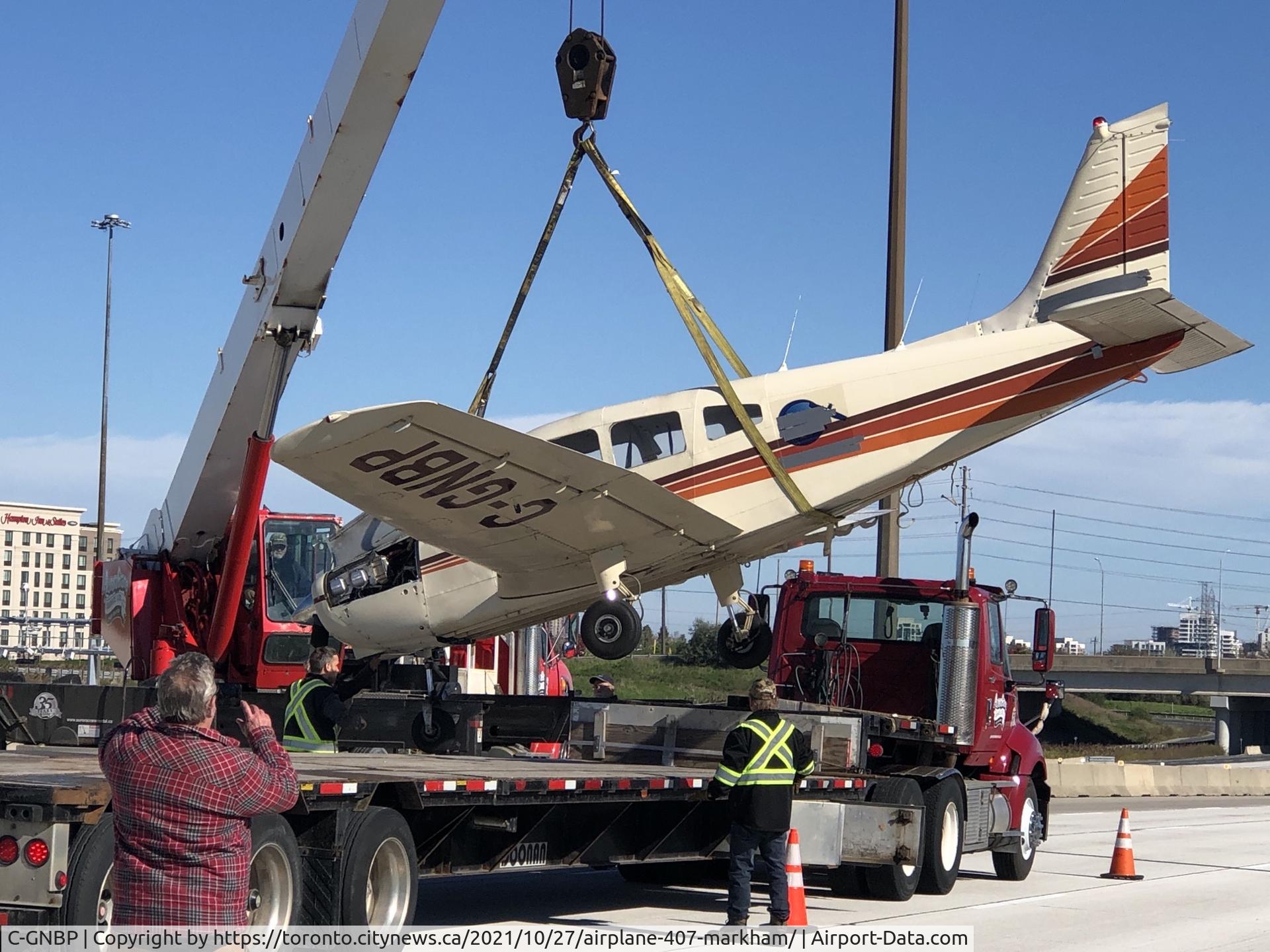 C-GNBP, 1974 Piper PA-28-151 C/N 287515199, Plane makes emergency landing on Hwy. 407 in Markham
