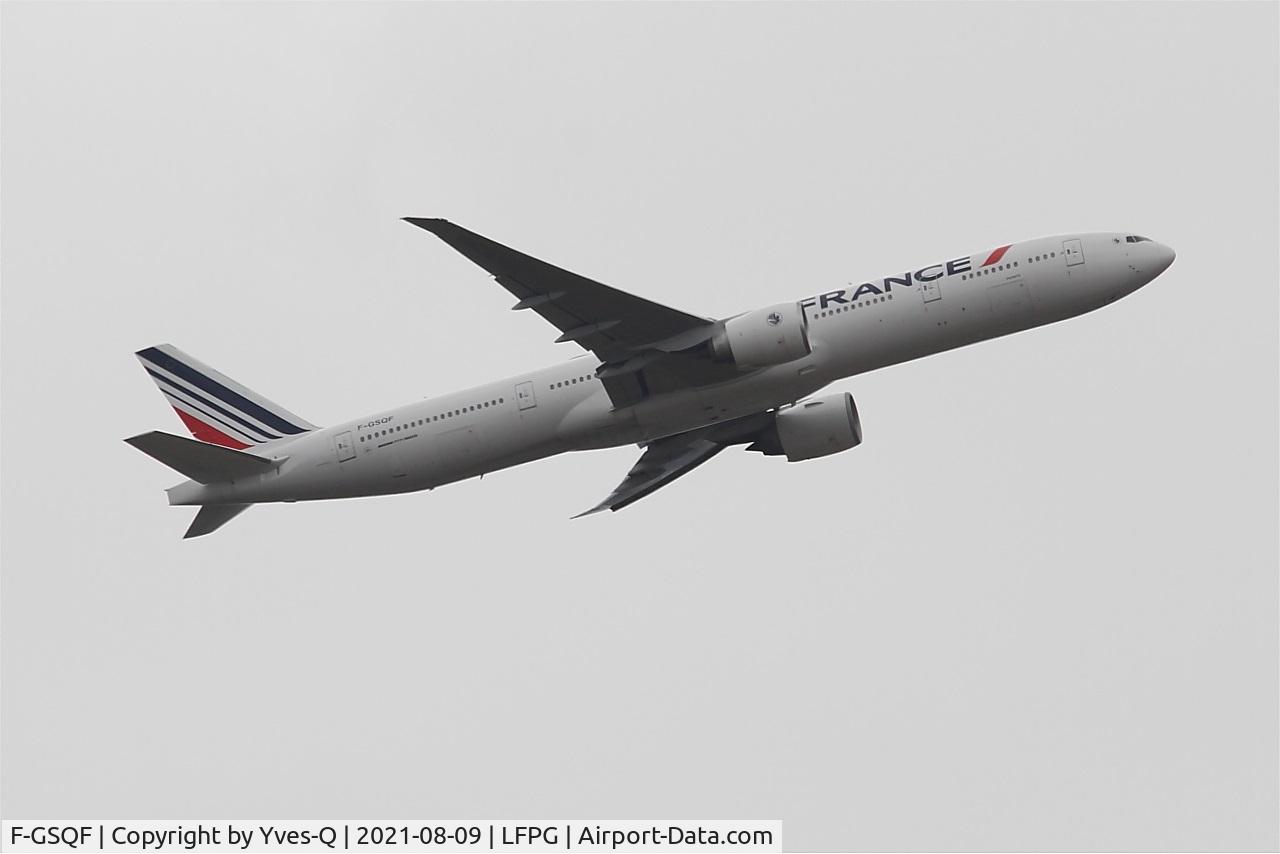 F-GSQF, 2004 Boeing 777-328/ER C/N 32849, Boeing 777-328ER, Climbing from rwy 08L, Roissy Charles De Gaulle Airport (LFPG-CDG)